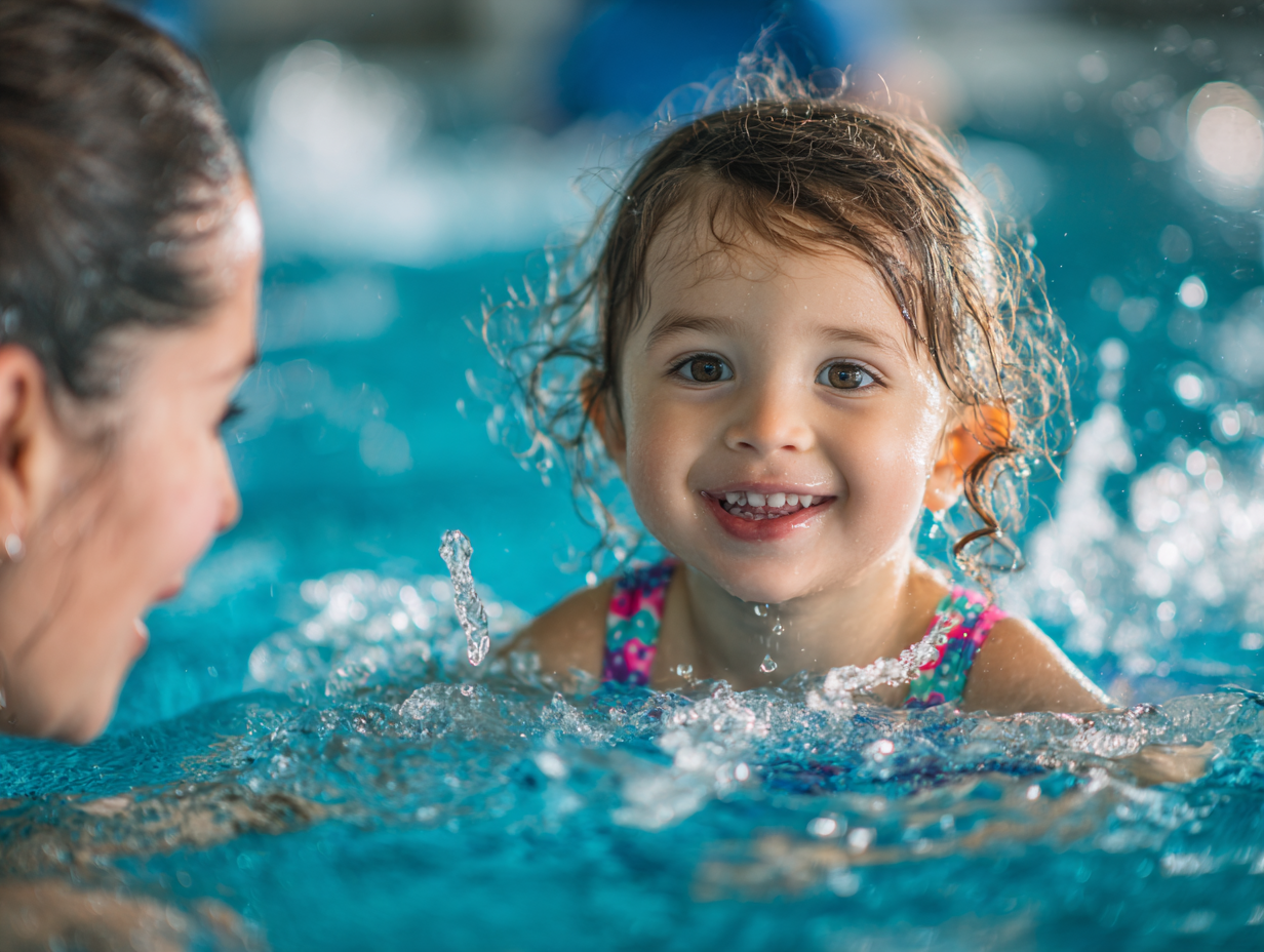 Toddler learning to swim independently